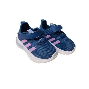 5K Adidas Blue Purple Kids Pull On Sneakers Adjustable Strap Racer TR23